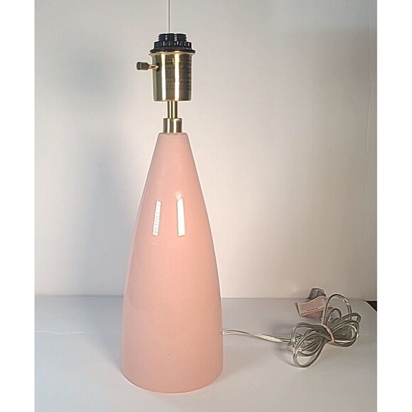 Pink Glass Art Deco Style Tall Cylinder Table Lamp Gold Hardware Tested- Works - Picture 5 of 7